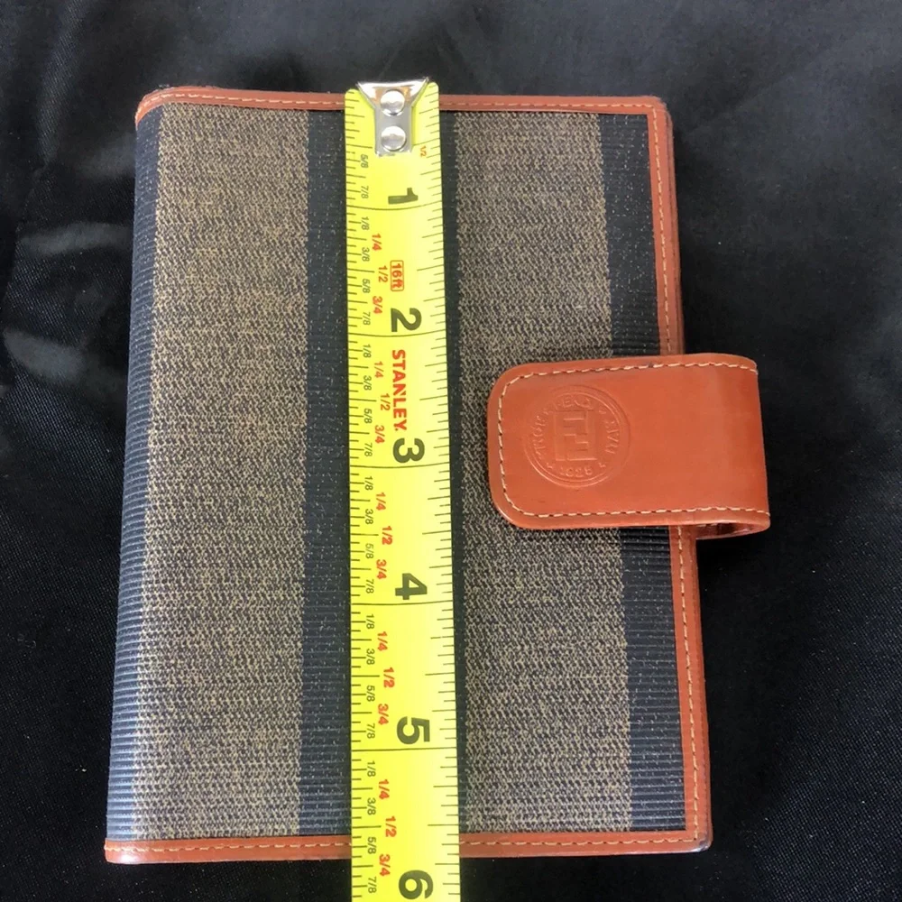 FENDI PEQUIN PECAN Striped Agenda Planner Passport Holder CC Wallet Binder MINT
